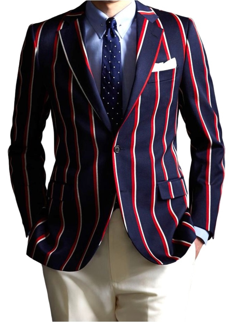 Brooks Brothers Gatsby Navy Blazer with Red & White Stripes - Picture 2 of 12